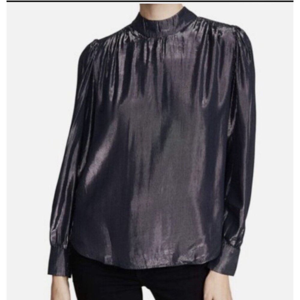 VELVET By Graham‎ & Spencer Chantel S Mock Neck Lame Metallic Top